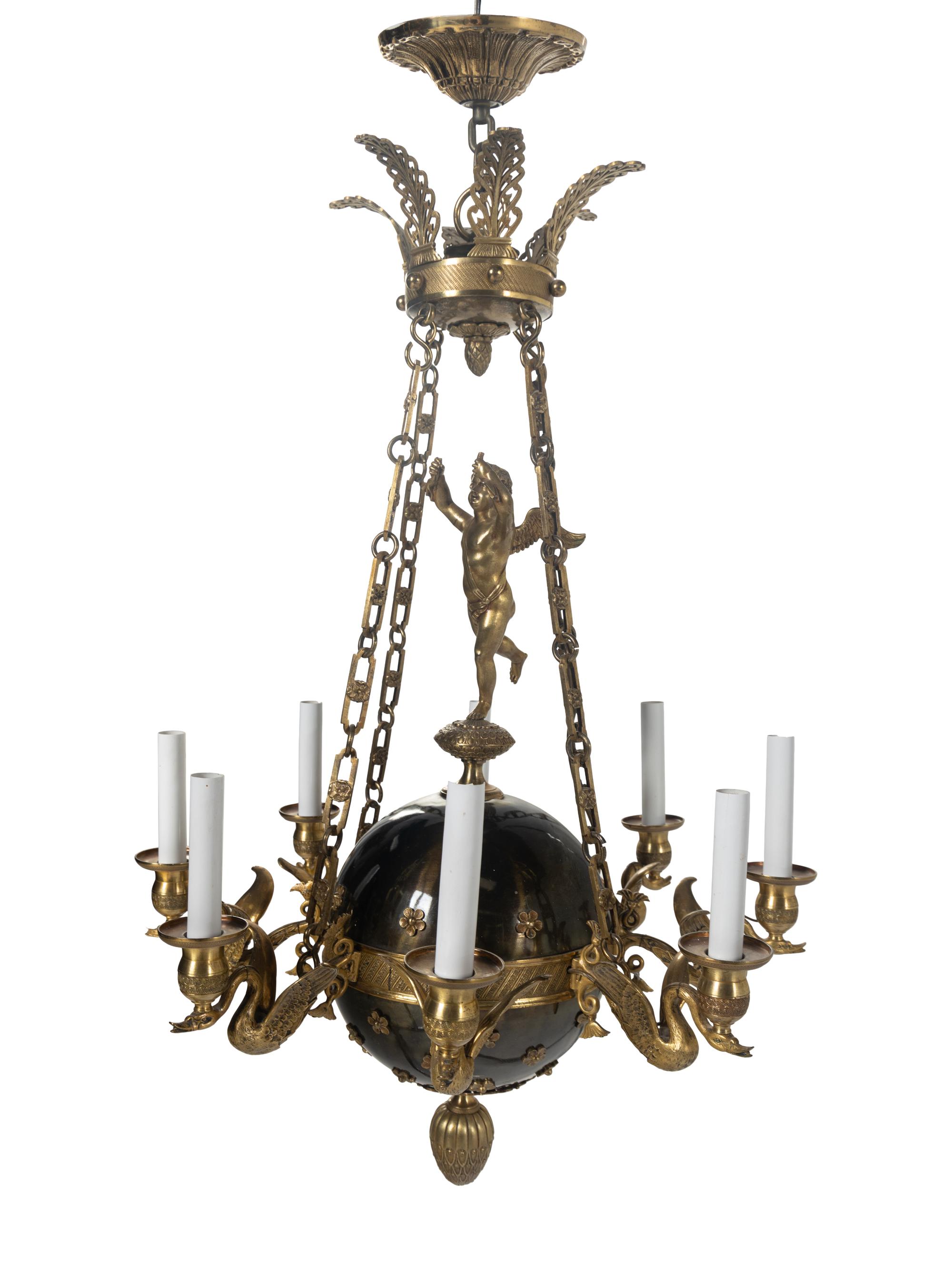 An Empire Style Gilt Bronze and Tole Chandelier