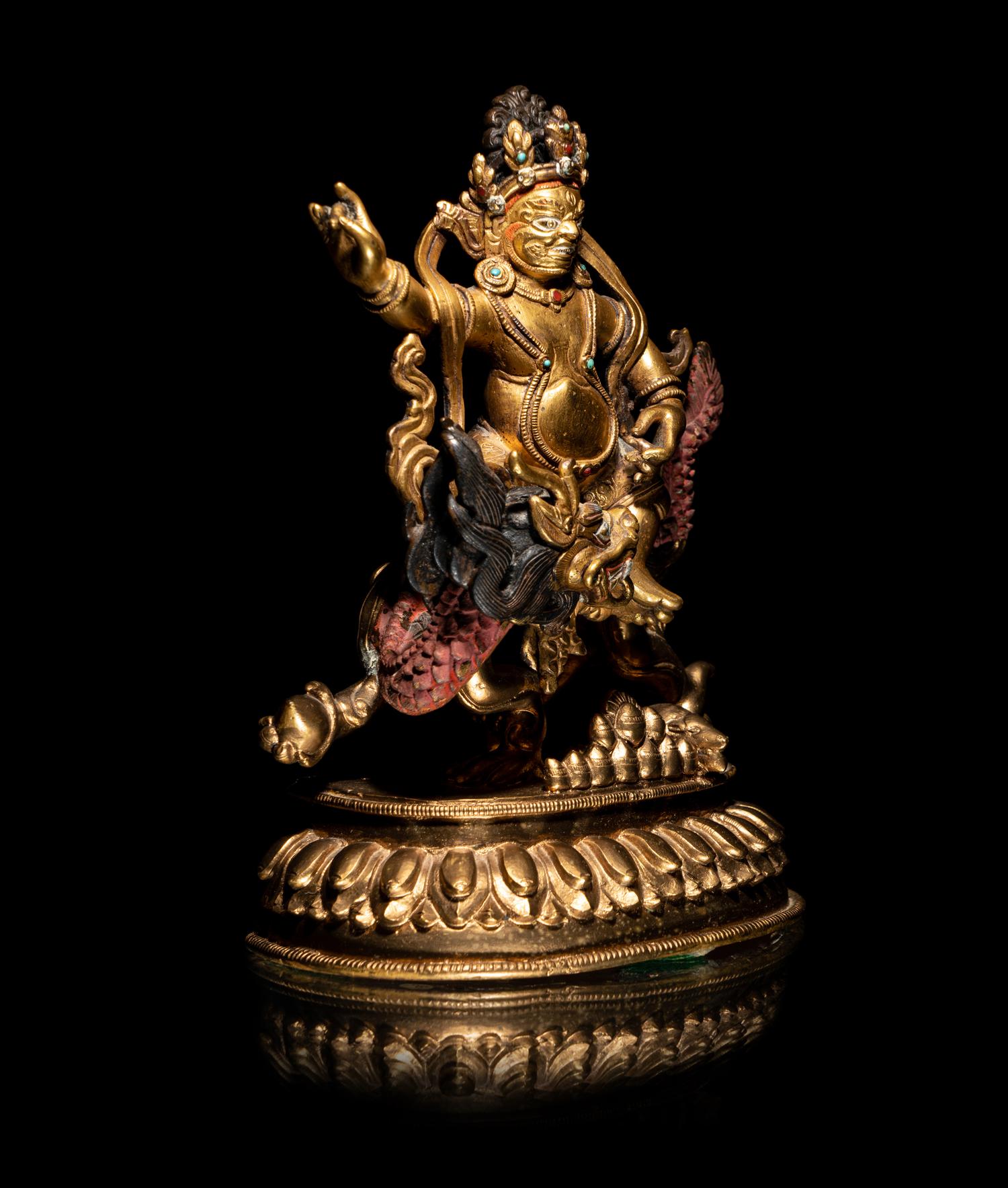 A Sino-Tibetan Gilt Bronze Figure of Kubera