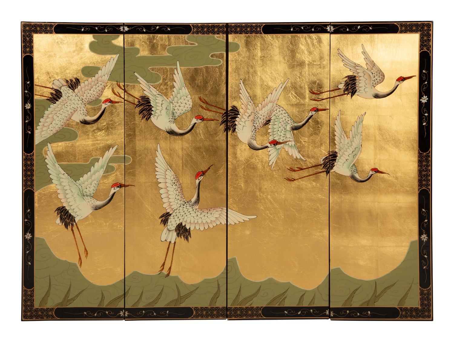 A Japanese Four-Panel Laquered Wall Screen