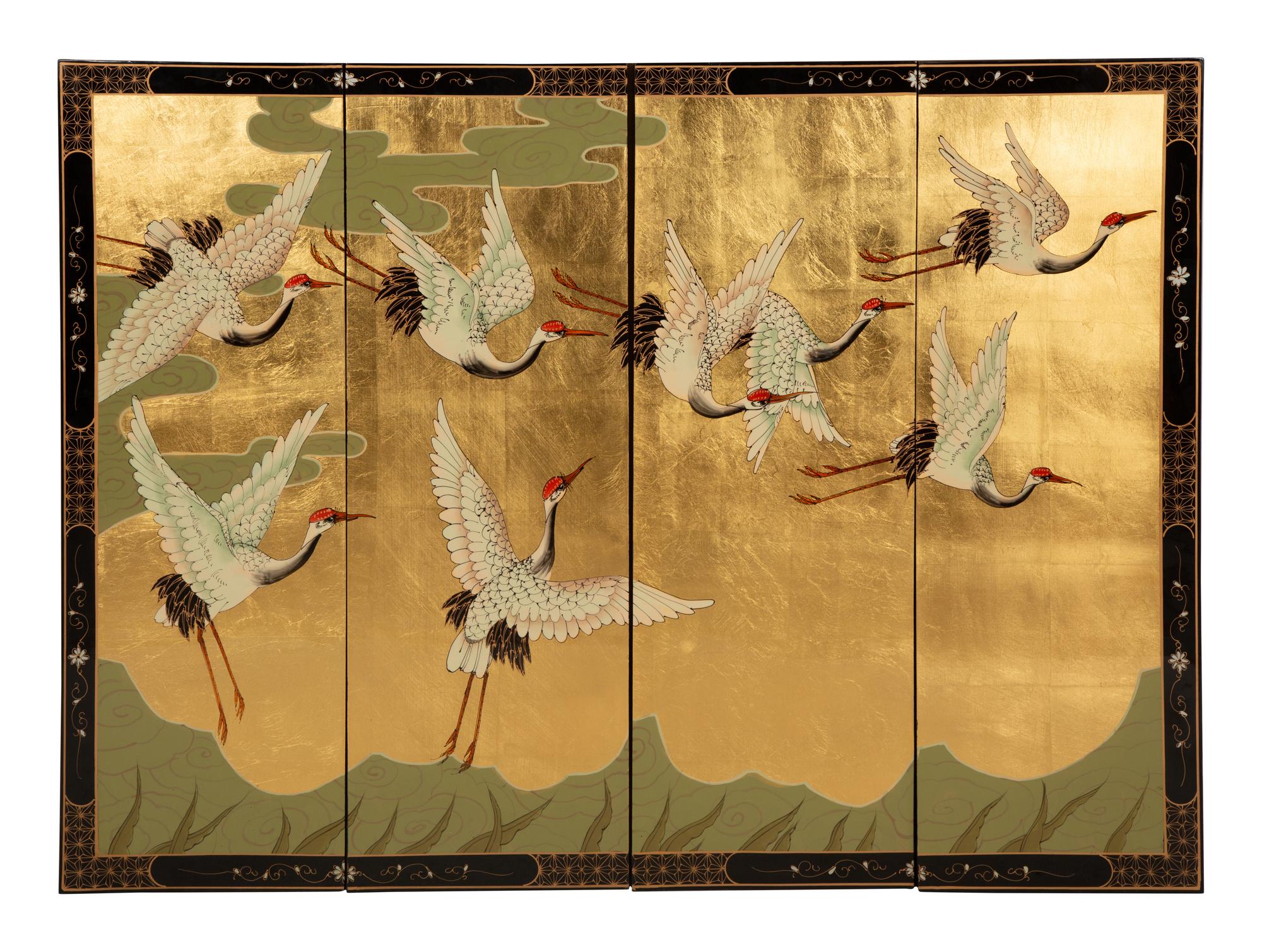 A Japanese Four-Panel Laquered Wall Screen