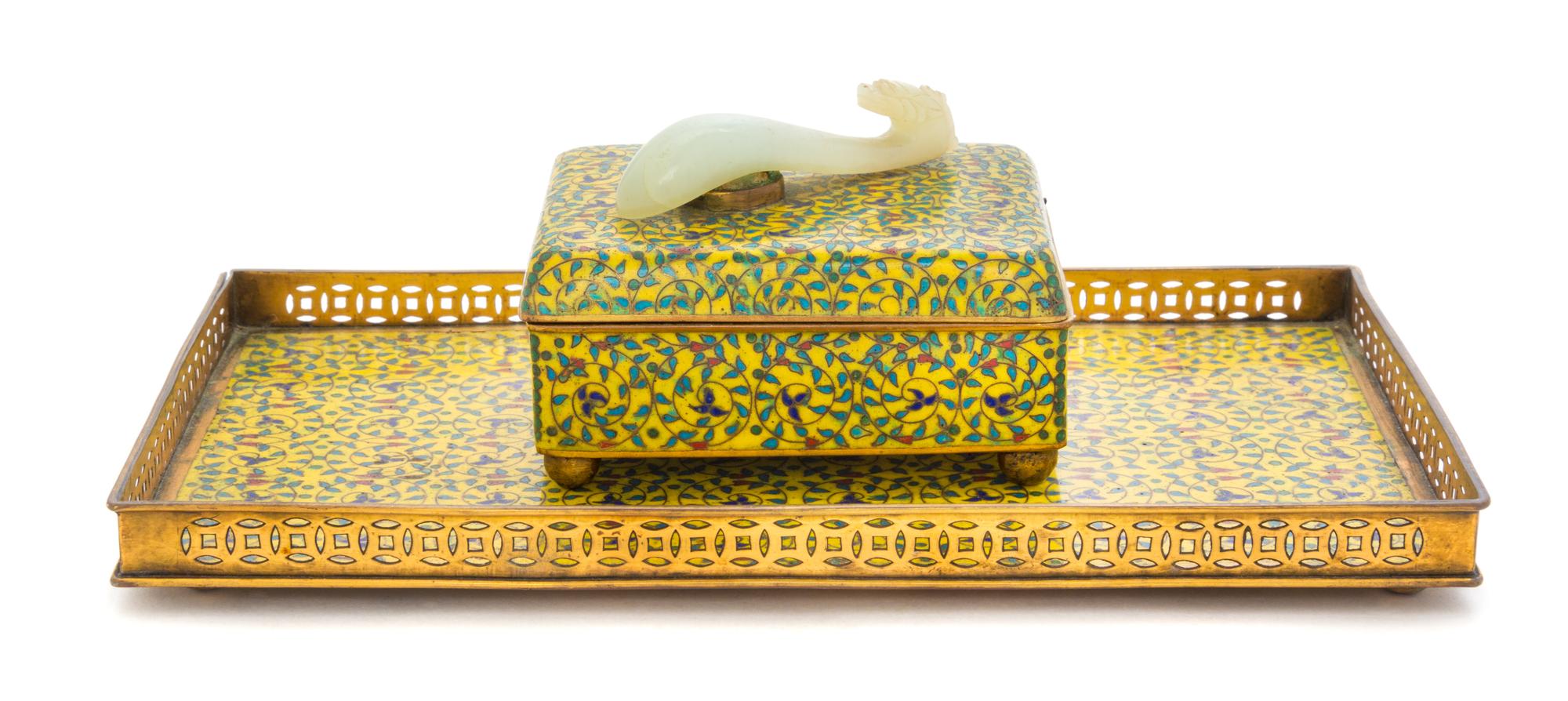 A Cloisonne Enamel Box Length of tray 9 1/4 inches.