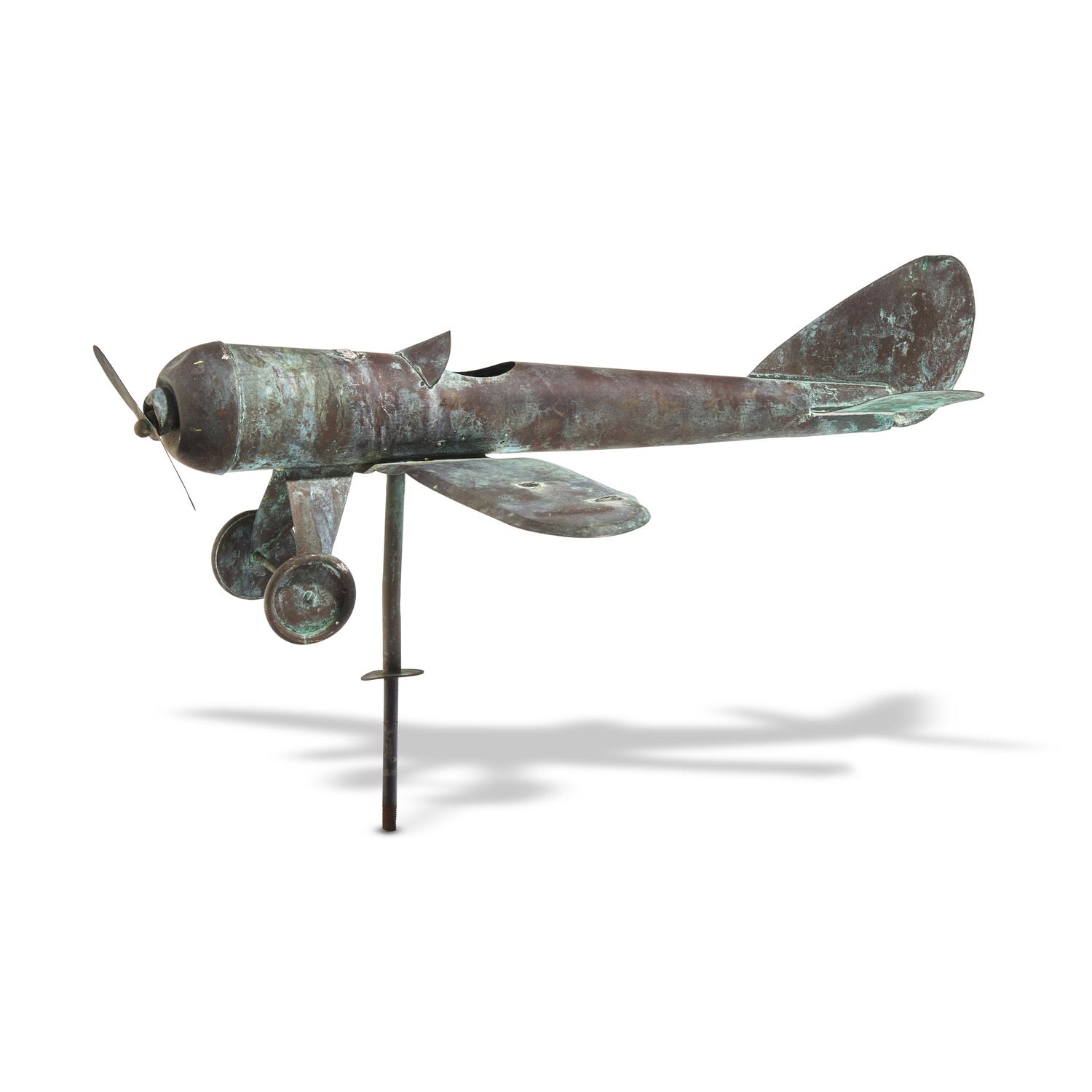 A Patinated Copper Airplane Weathervane