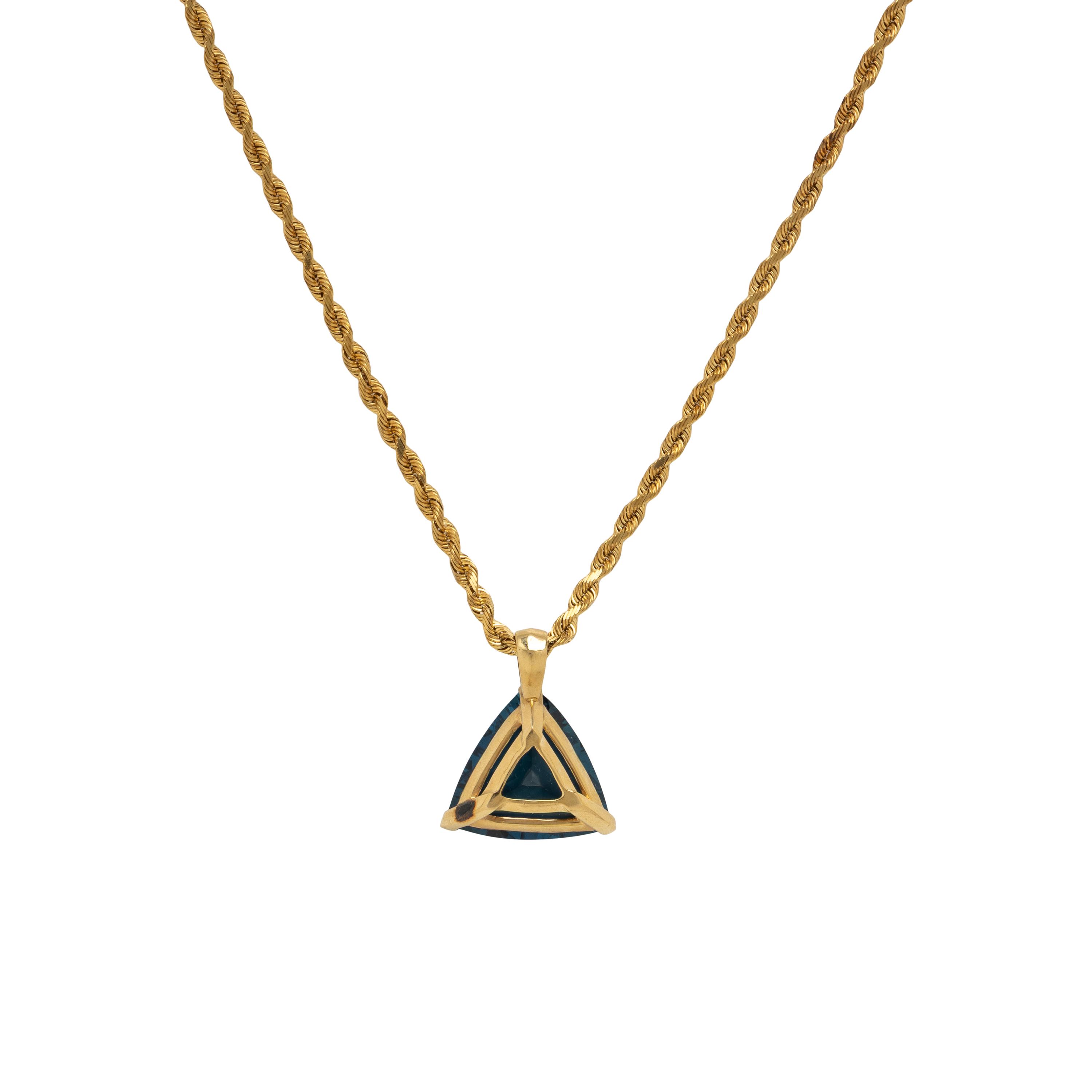 Blue Topaz and Yellow Gold Pendant Necklace