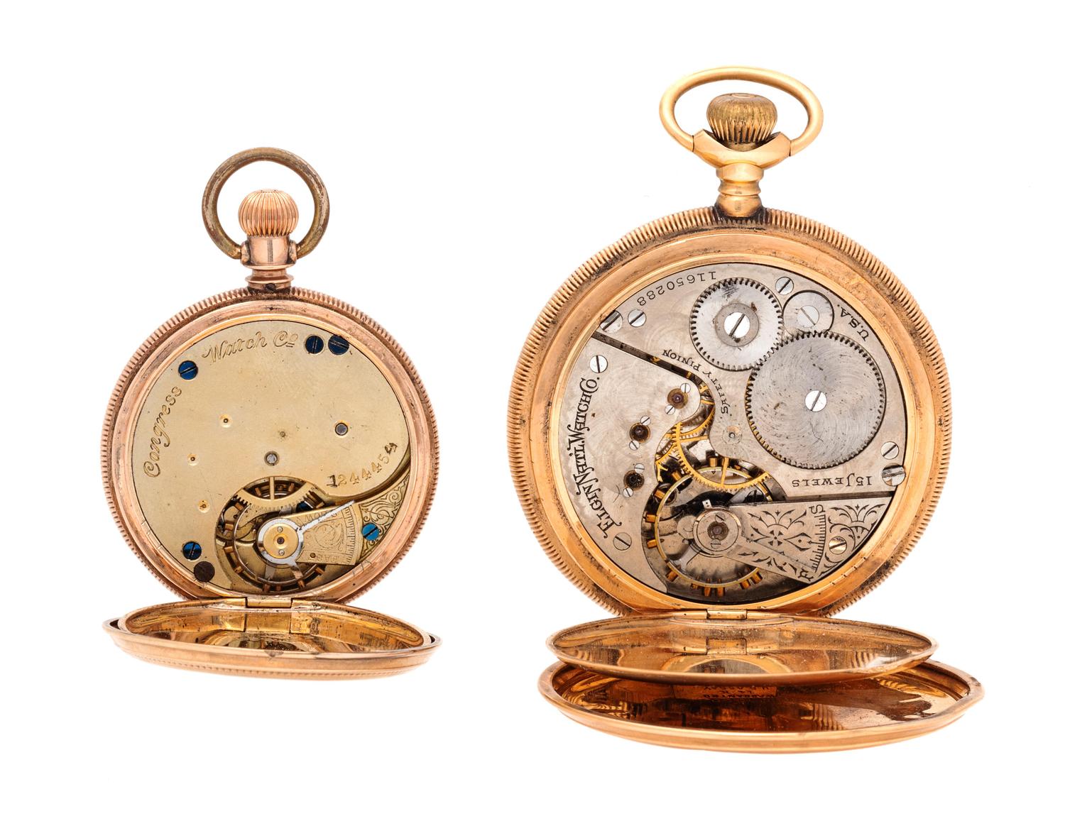 A Collection of Yellow Gold Hunter Case Pocket Watches,