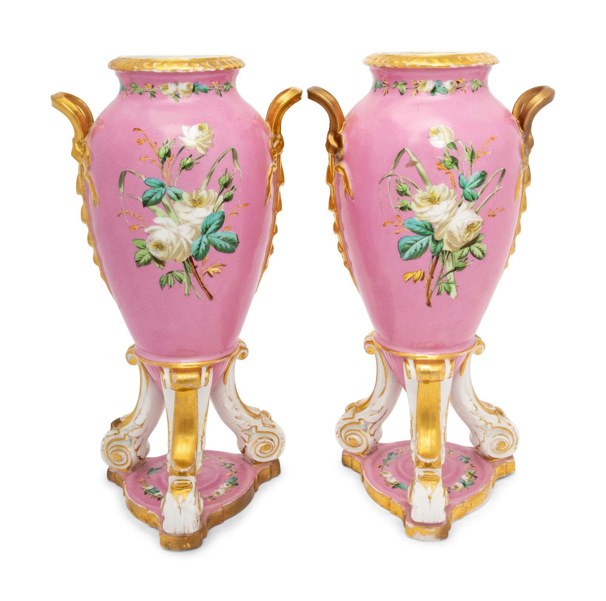 A Pair of Continental Porcelain Tripod Vases