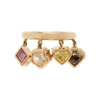 YELLOW GOLD AND COLORED DIAMOND CHARM RING