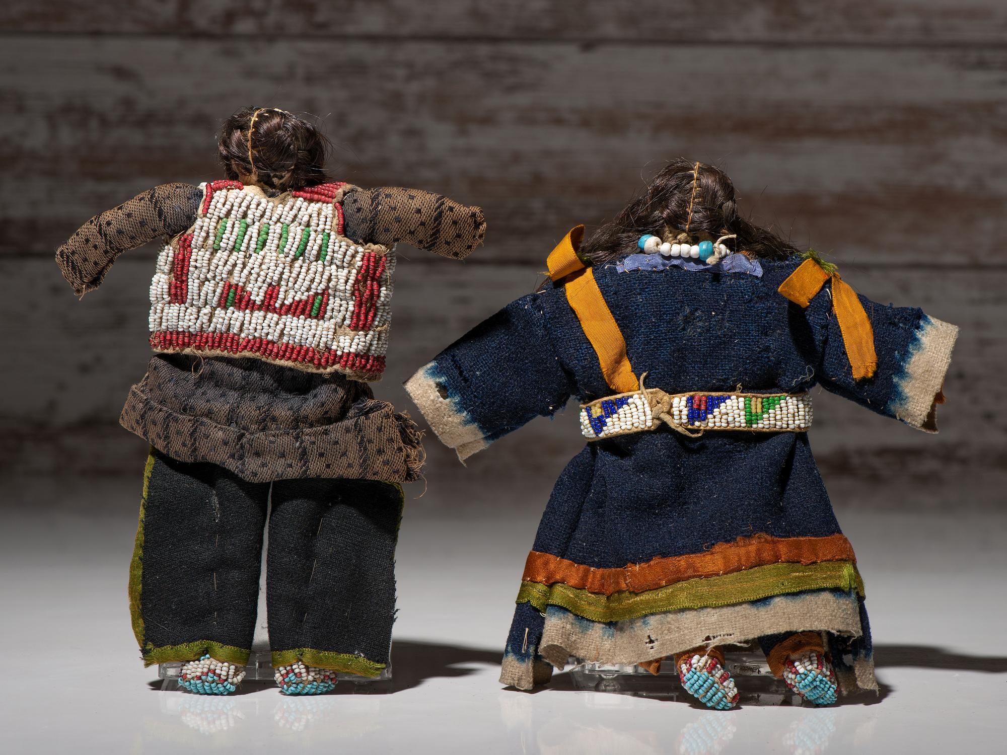 Sioux Beaded Hide Dolls, Pair