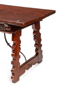 A Spanish Iron Mounted Walnut Trestle Table