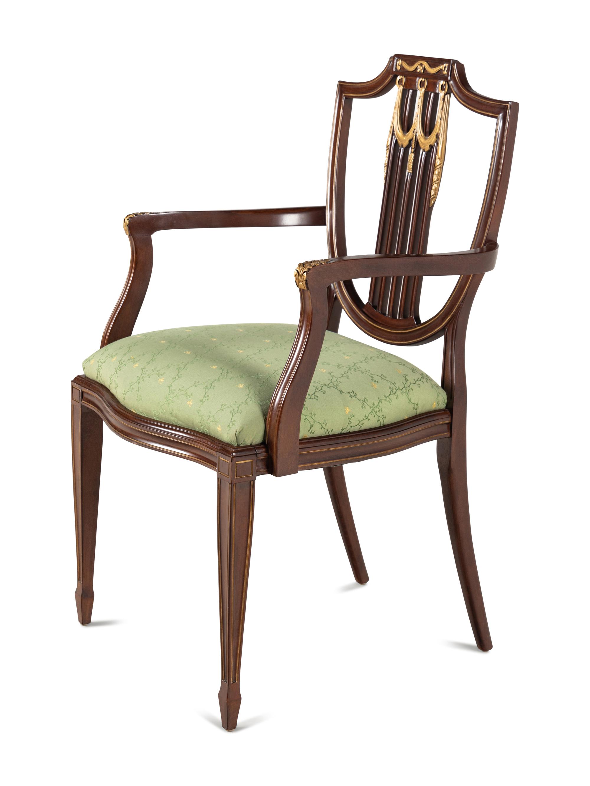 A Councill Craftsmen George III Style Parcel Gilt Walnut Armchair