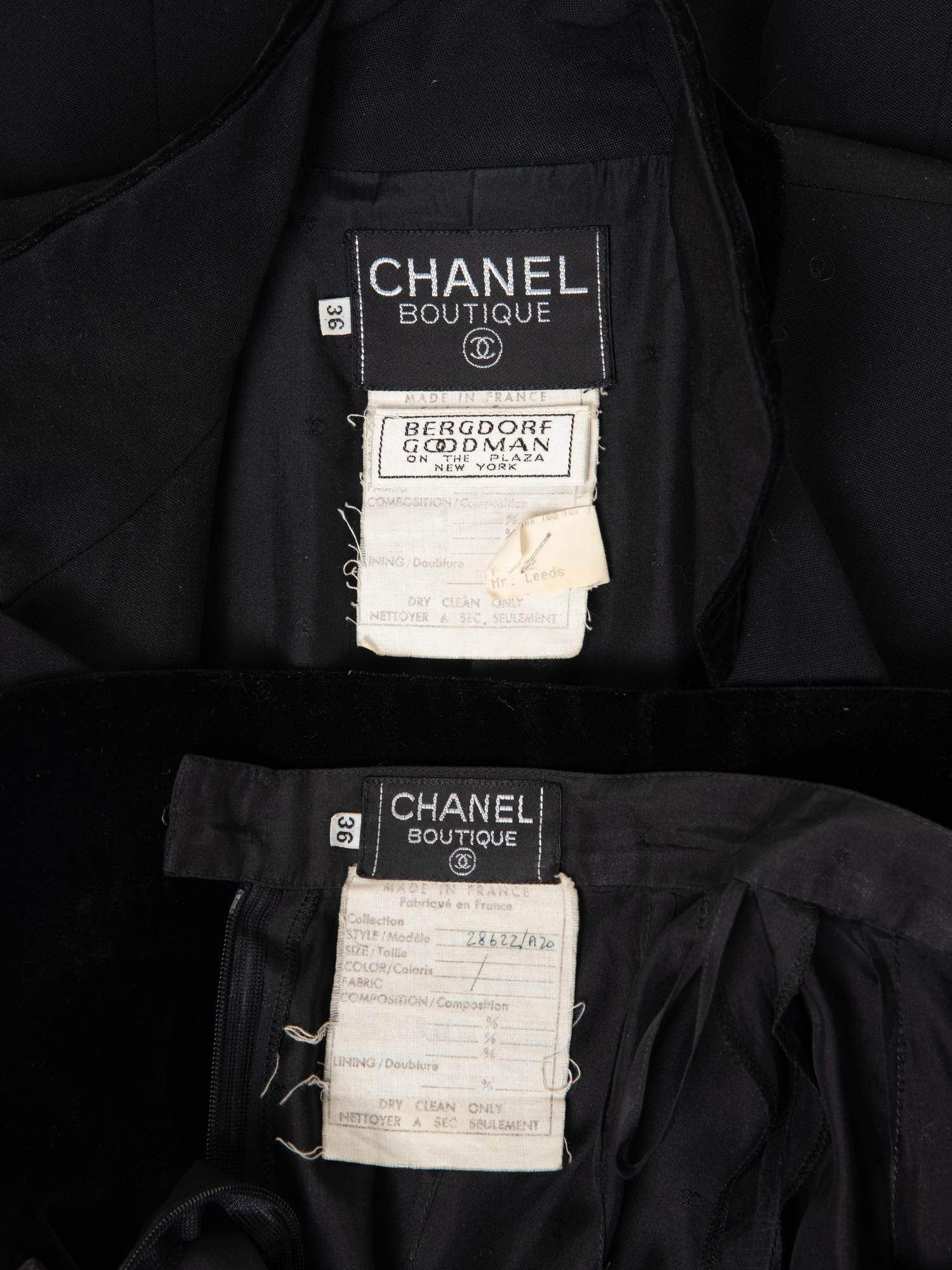 Chanel Double-Breasted Skirt Ensemble Trimmed with Velvet, 1980-90s