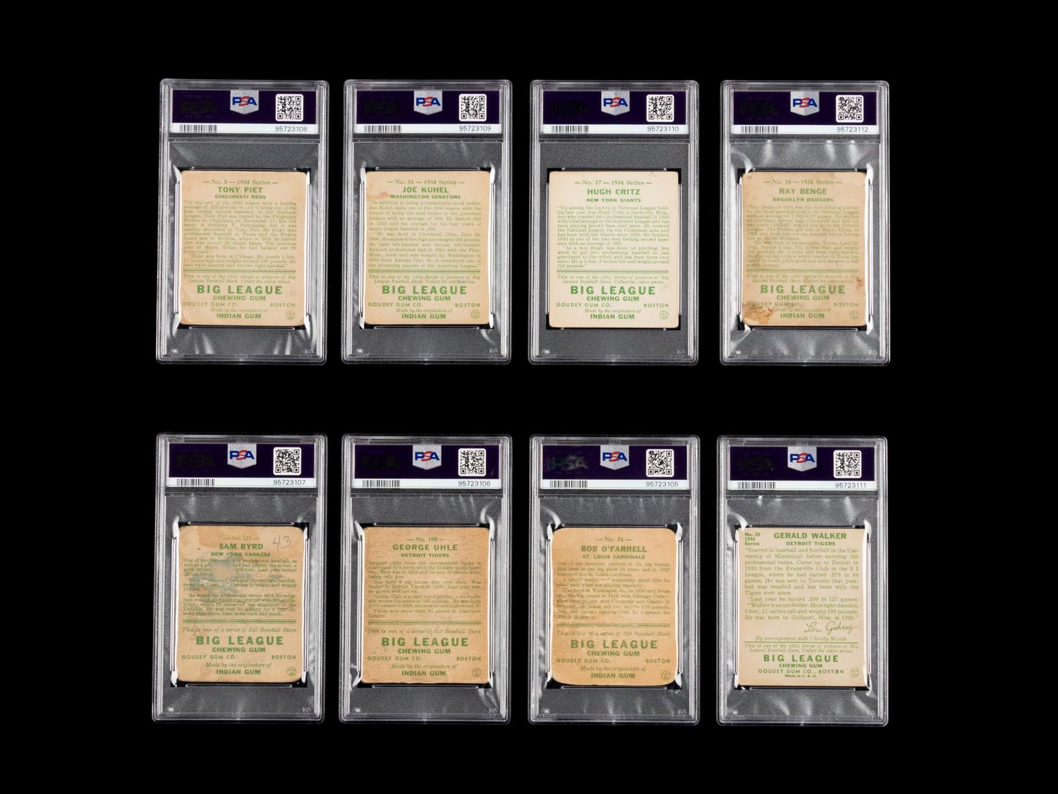 A Group of Eight 1933 and 1934 Goudey Signed Autograph Baseball Cards (PSA AUTHENTIC)