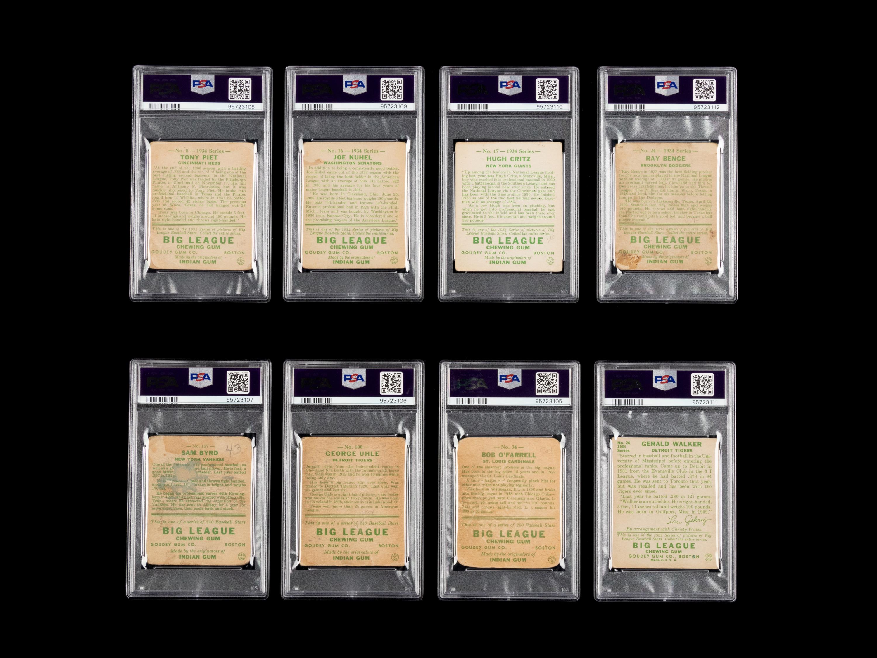 A Group of Eight 1933 and 1934 Goudey Signed Autograph Baseball Cards (PSA AUTHENTIC)