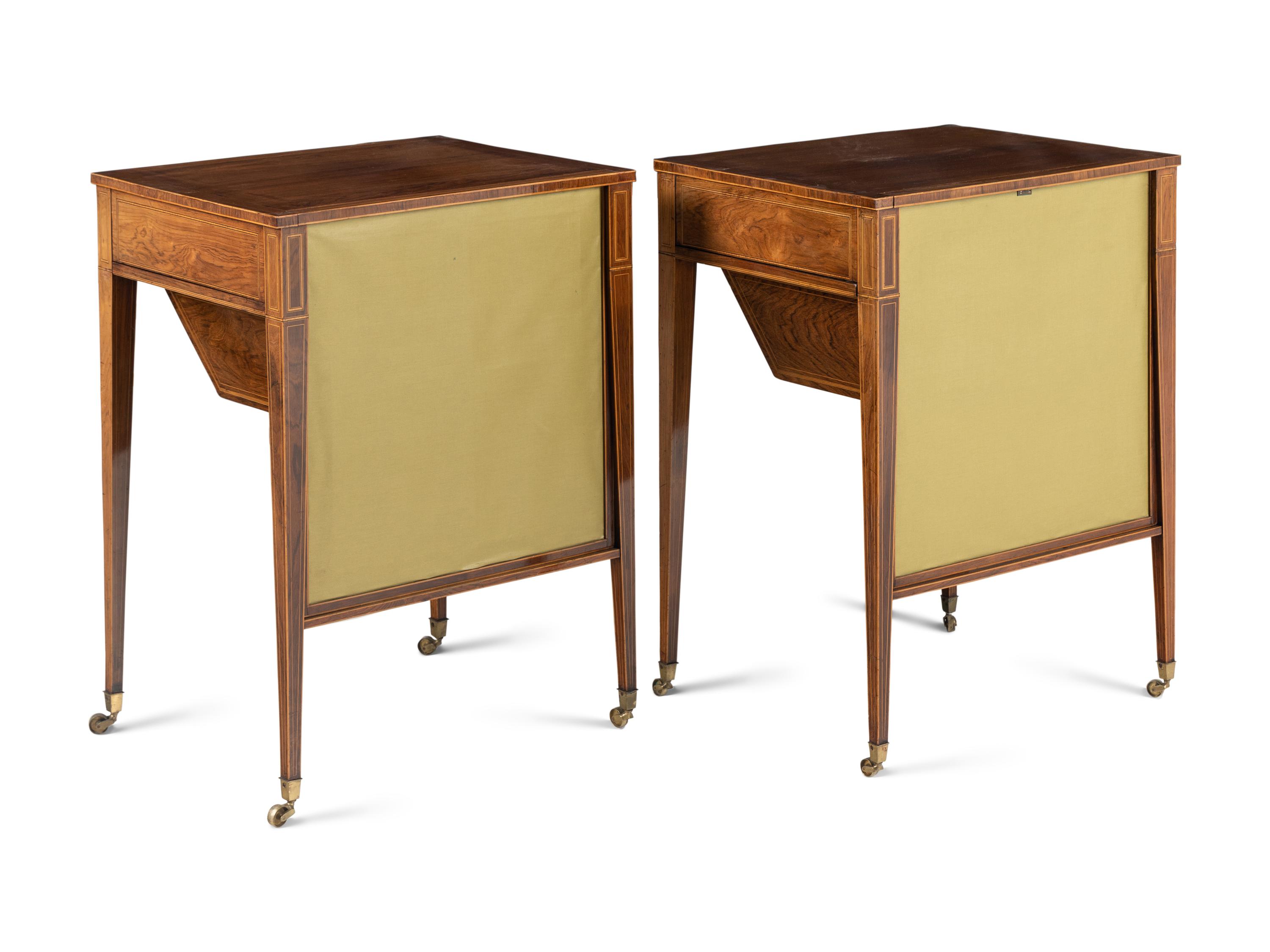 A Pair of George III Rosewood Combination Pole Screens and Work Tables