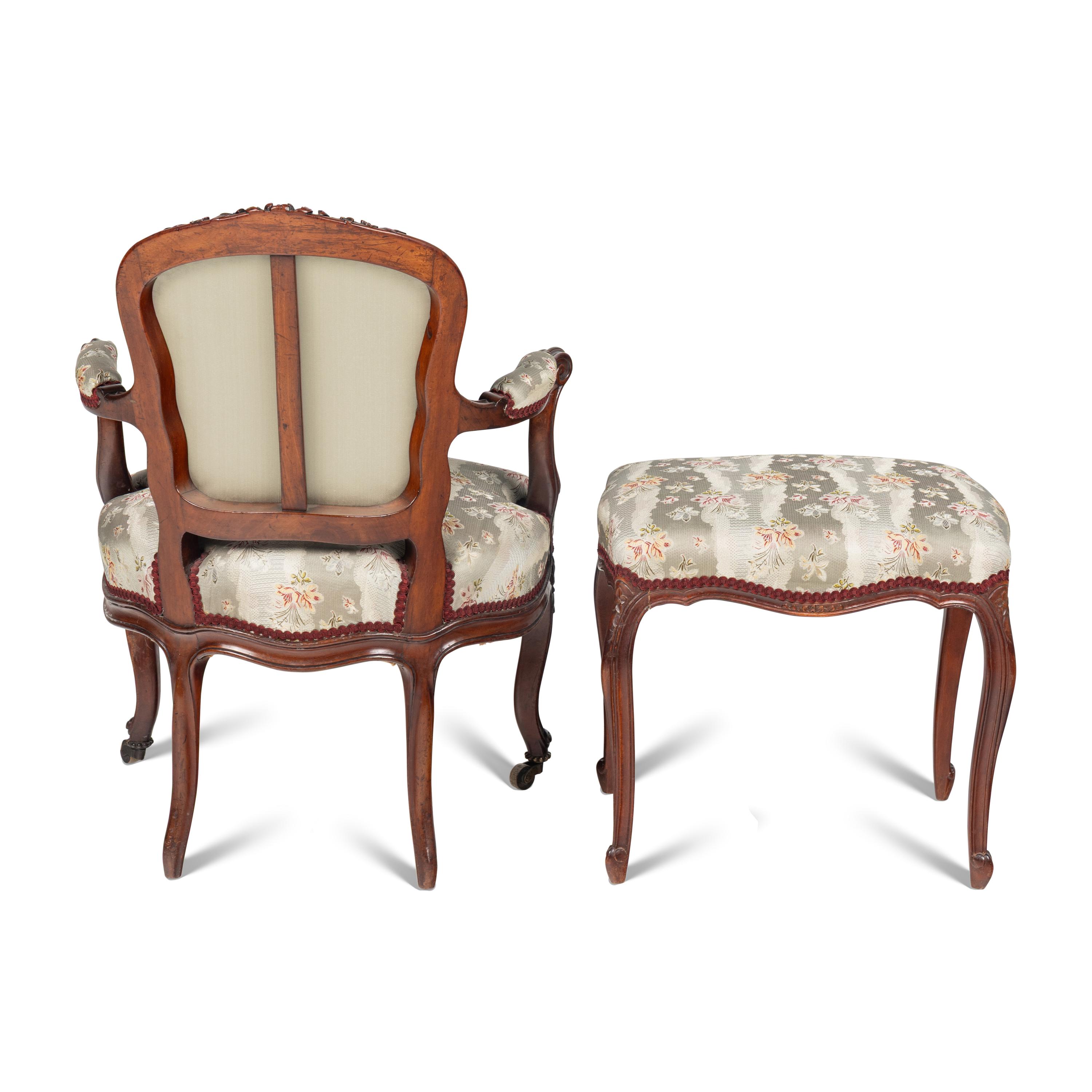 A Louis XV Style Fauteuil and Matching Tabouret