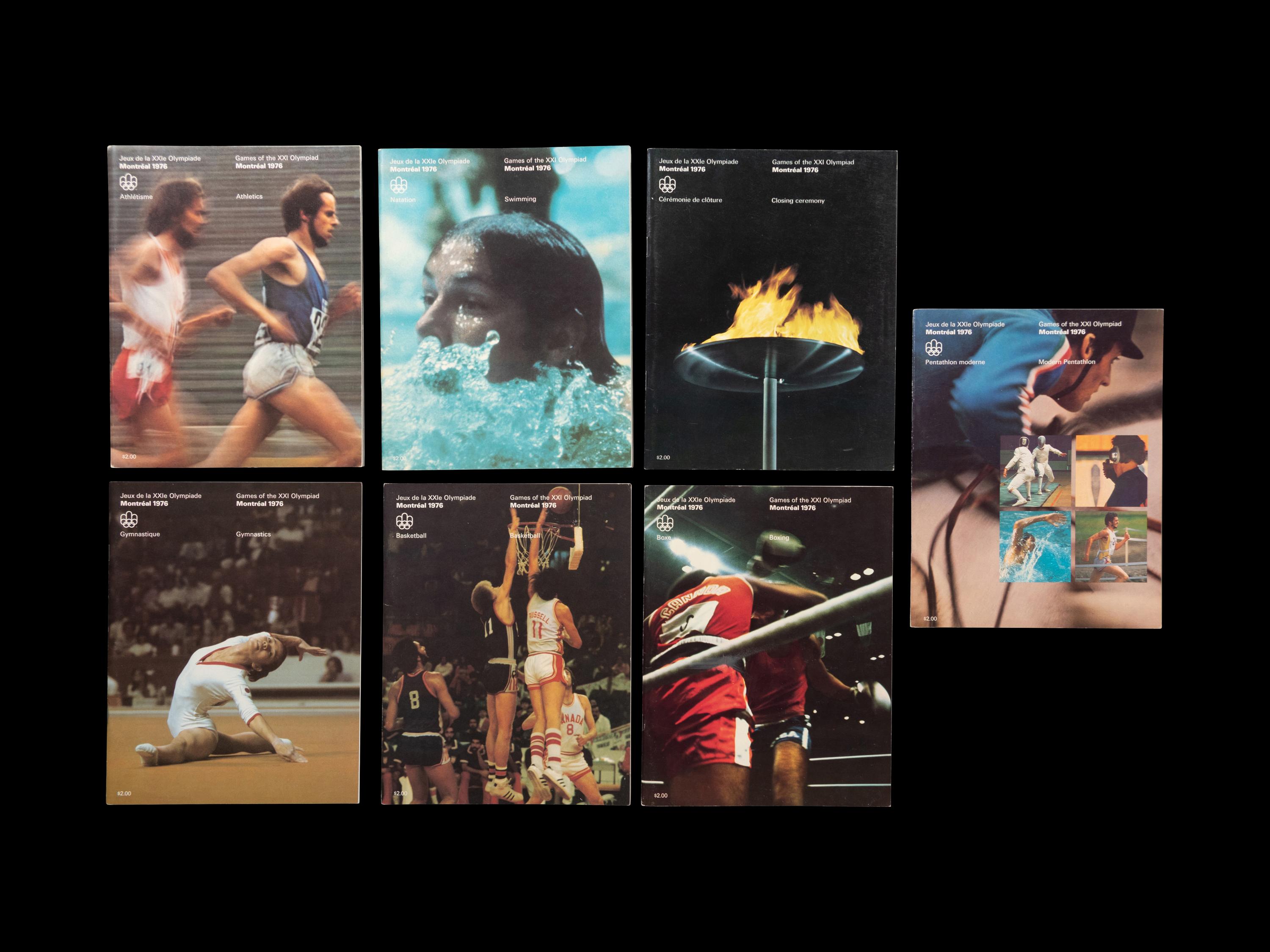 A Group of Seven 1976 Montreal Olympic Programs Including Sugar Ray Leonard's Gold Medal Victory,