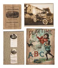 [MISCELLANEOUS PHOTOS AND DOCUMENTS] Lot of 19, including early automobiles, 19th century college catalog, map of Chicago dated Oct. 11, 1871, and more.