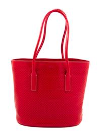 A Prada Red Leather Perforated Tote Bag, 11" x 9" x 3.5"; Handle drop: 7.5".
