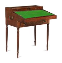 A Late Federal Brass-Mounted Mahogany and Maple Campaign Desk