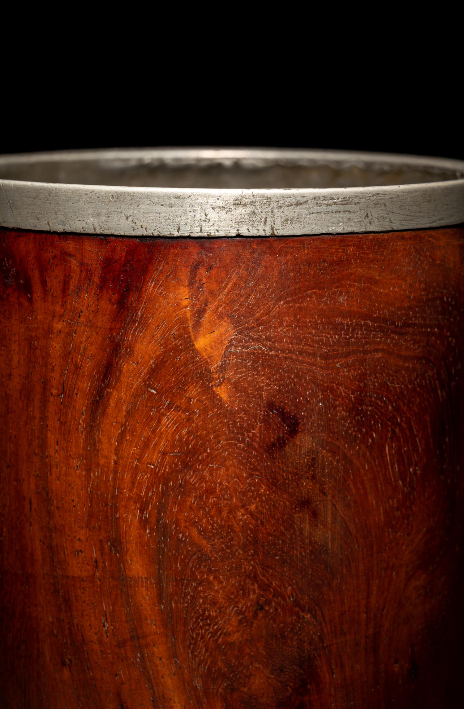A Hardwood and Pewter Brushpot, Bitong