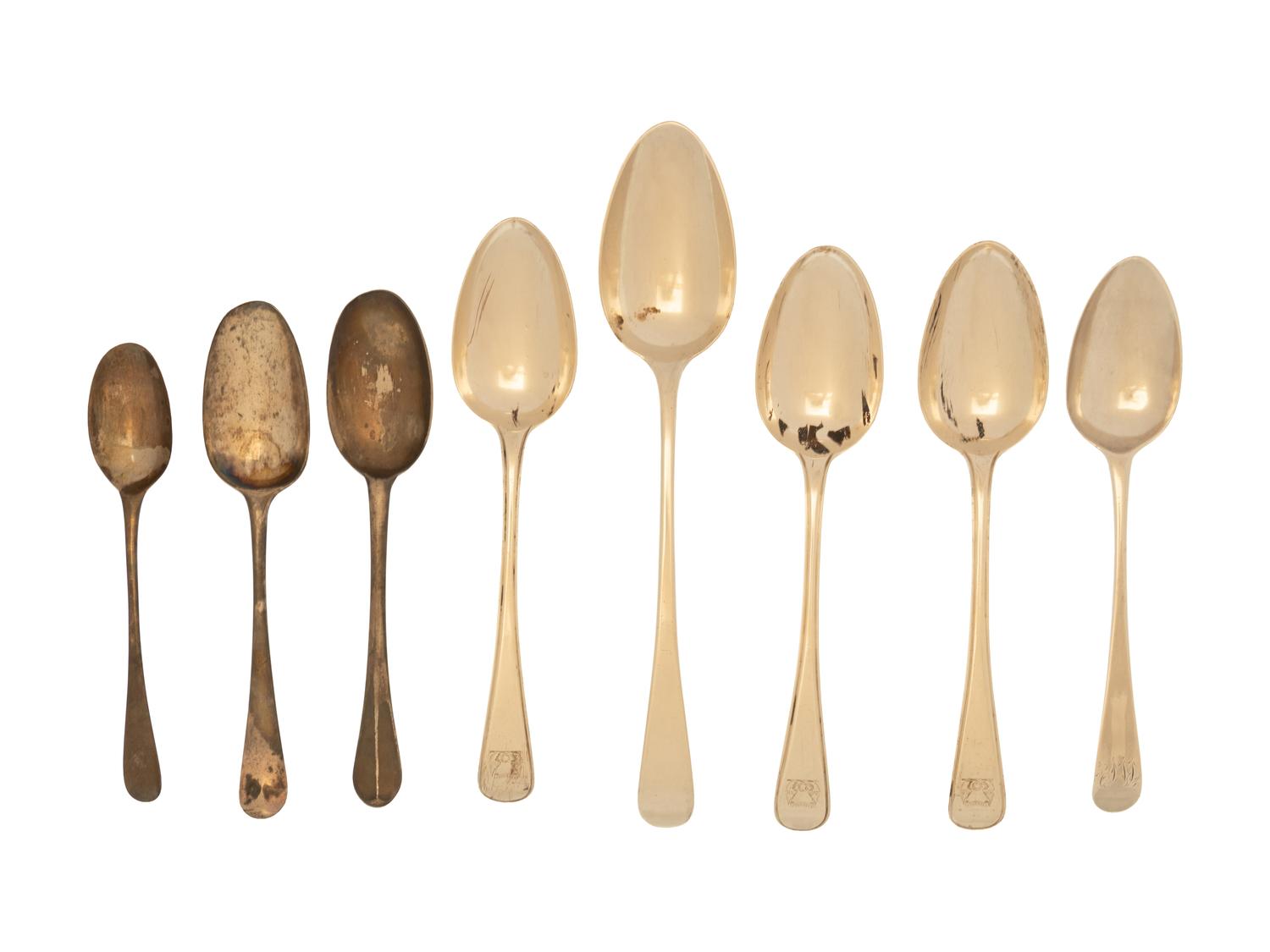 Nine English Silver Flatware Articles