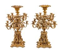 A Pair of Continental Gilt Metal Sixteen-Light Candelabra
