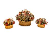 Three Gilt Metal and Enamel Flower-and-Basket Ornaments