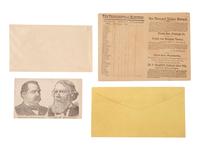 [1888 ELECTION]. Campaign bandanas, jugate fan, and other ephemera from the Grover Cleveland and Allen G. Thurman 1888 campaign, comprising: