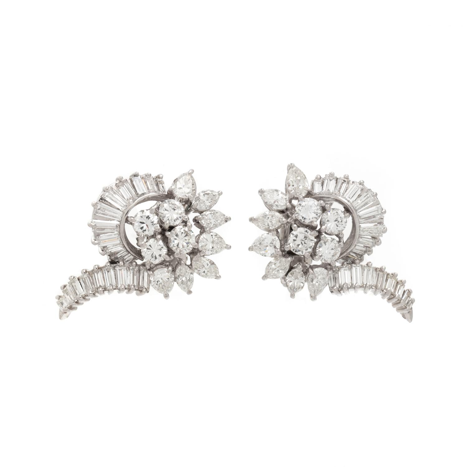 PLATINUM AND DIAMOND CLIP EARRINGS