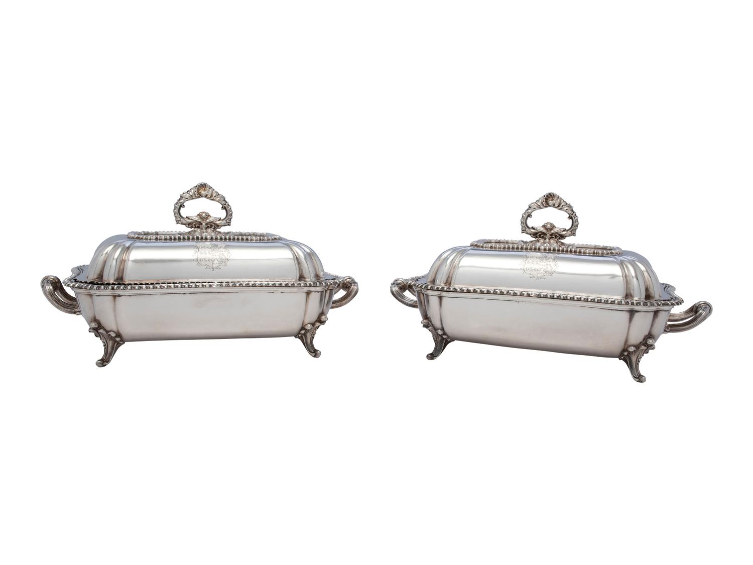 A Pair of English Silver-Plate Armorial Serving Dishes