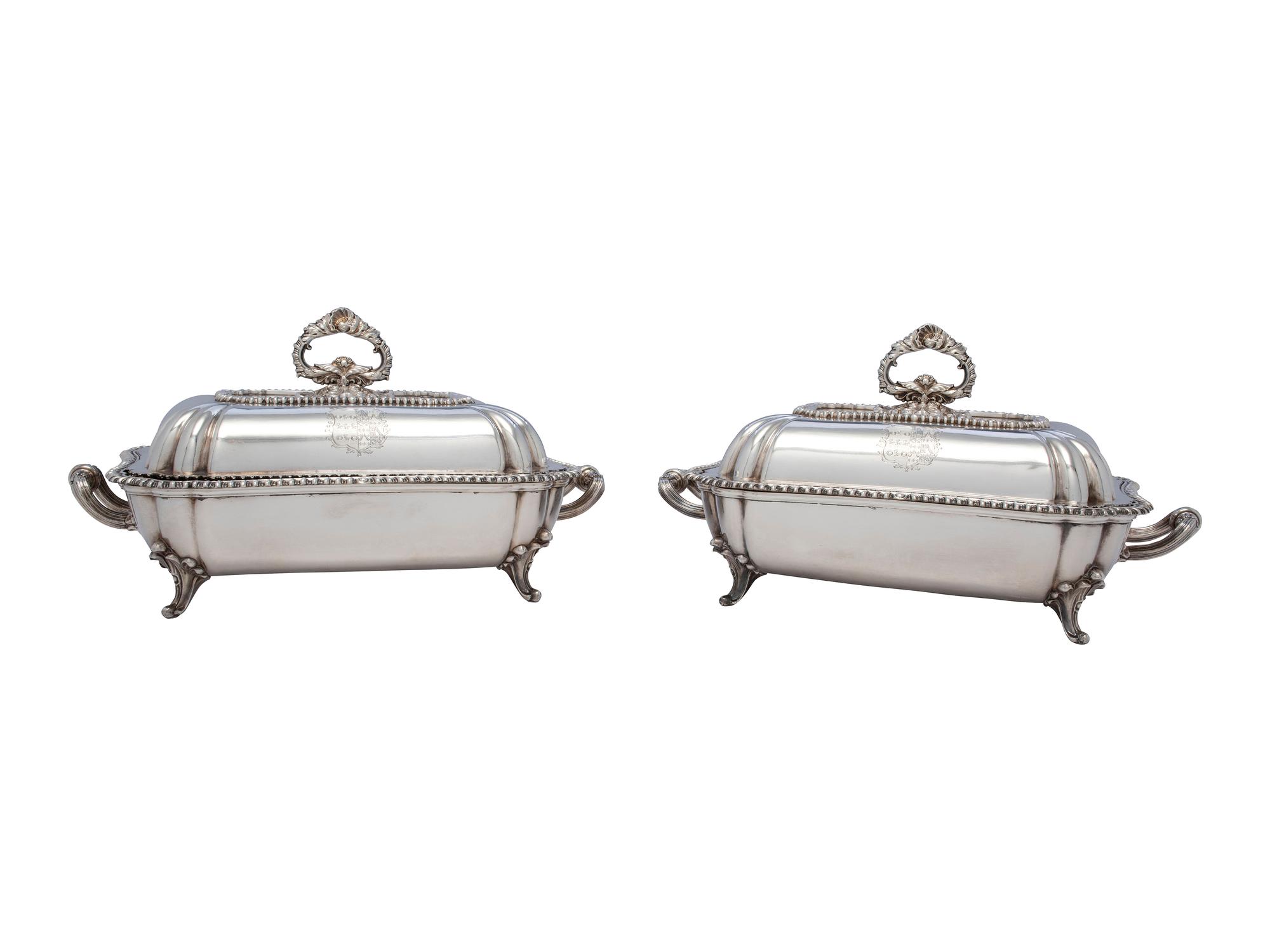 A Pair of English Silver-Plate Armorial Serving Dishes