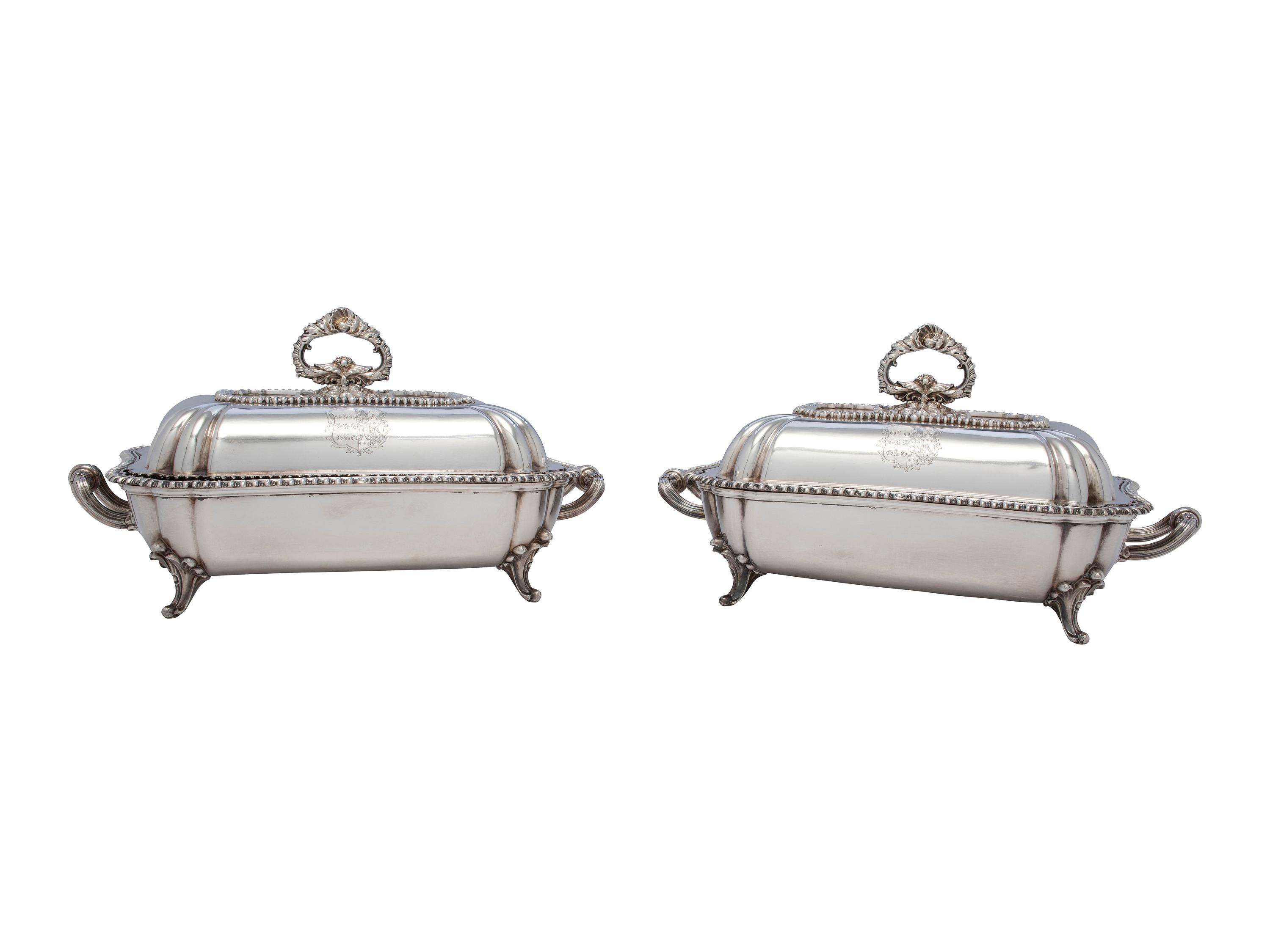 A Pair of English Silver-Plate Armorial Serving Dishes