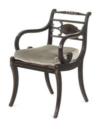 A Regency Painted and Parcel-Gilt Cane Seat Armchair