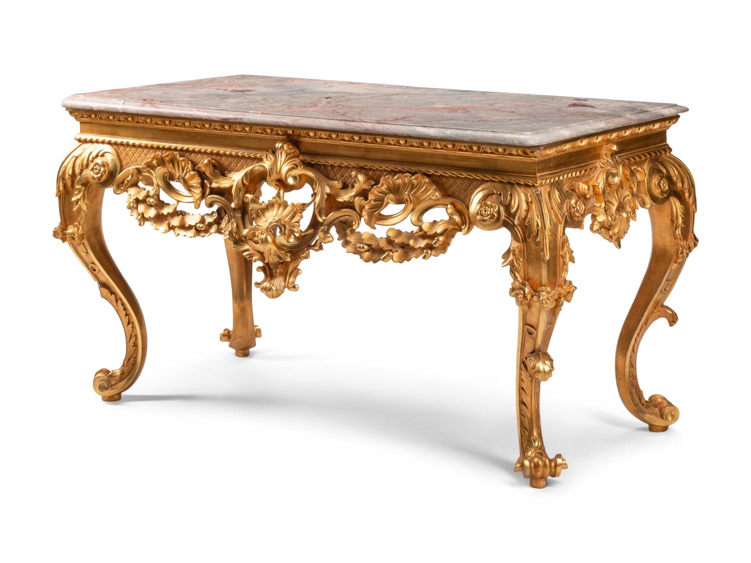 An English Giltwood Marble-Top Console Table