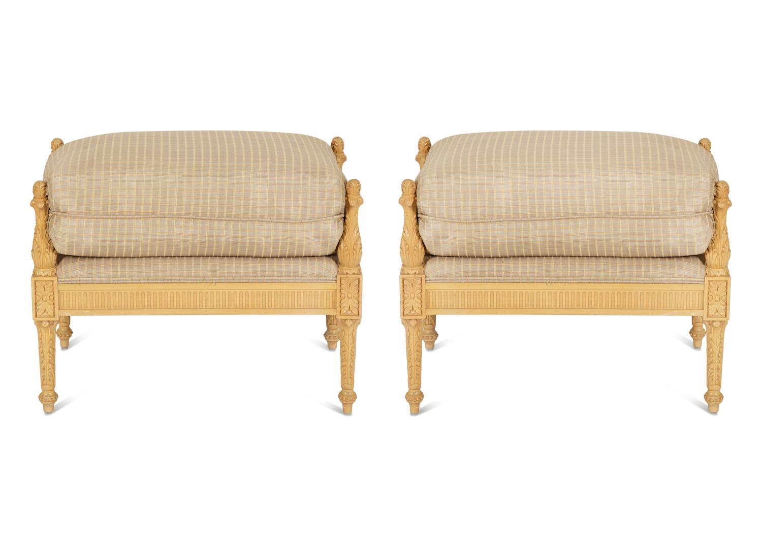 A Pair of Louis XVI Style Resin Benches with Loose Seat Cushions