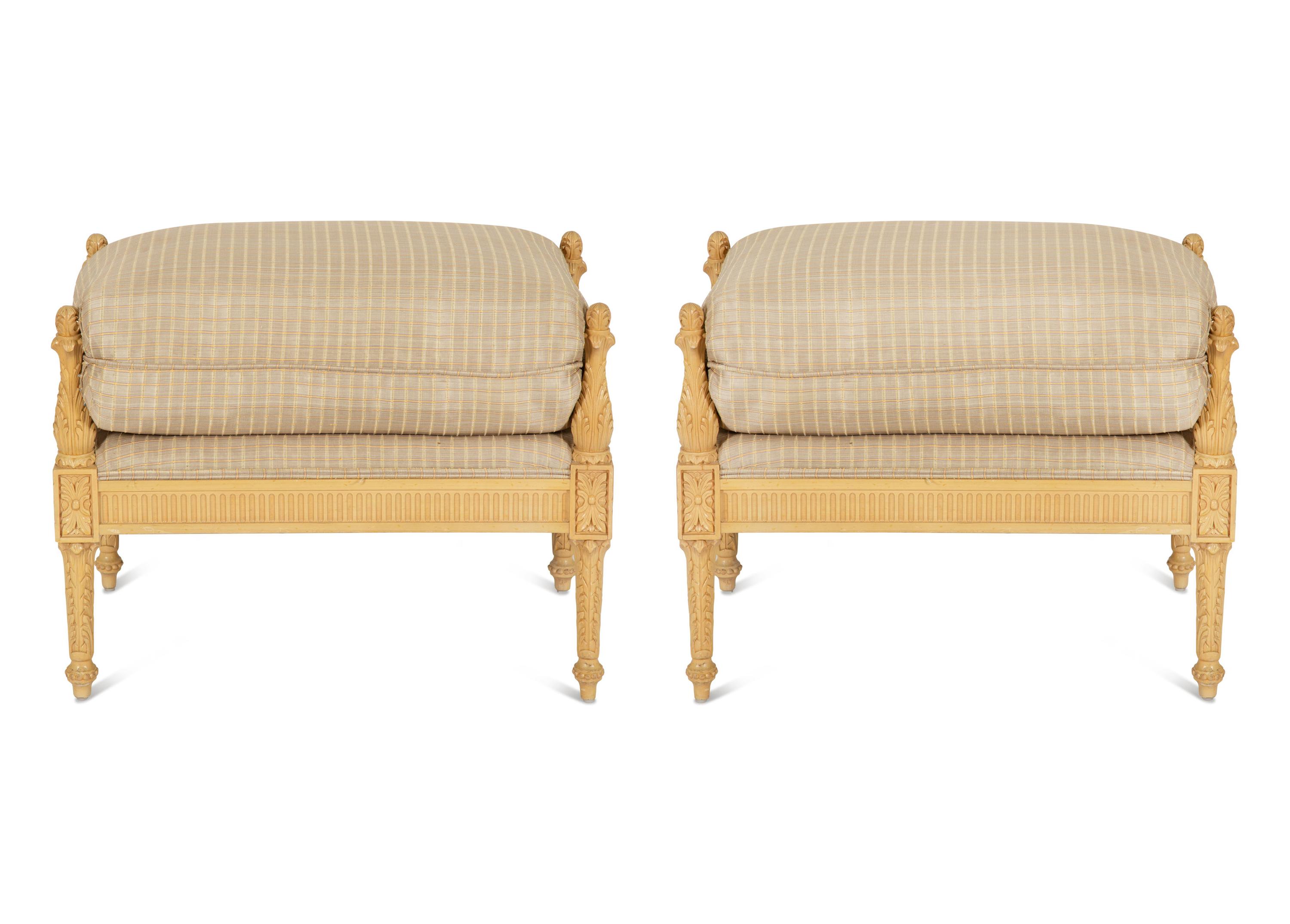 A Pair of Louis XVI Style Resin Benches with Loose Seat Cushions