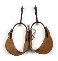Double-Button Long Shank Iron Spurs, with Sioux Beaded Straps