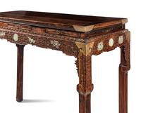 A Chinese Carved Hardwood and Celadon Nephrite Jade-Inset Console Table