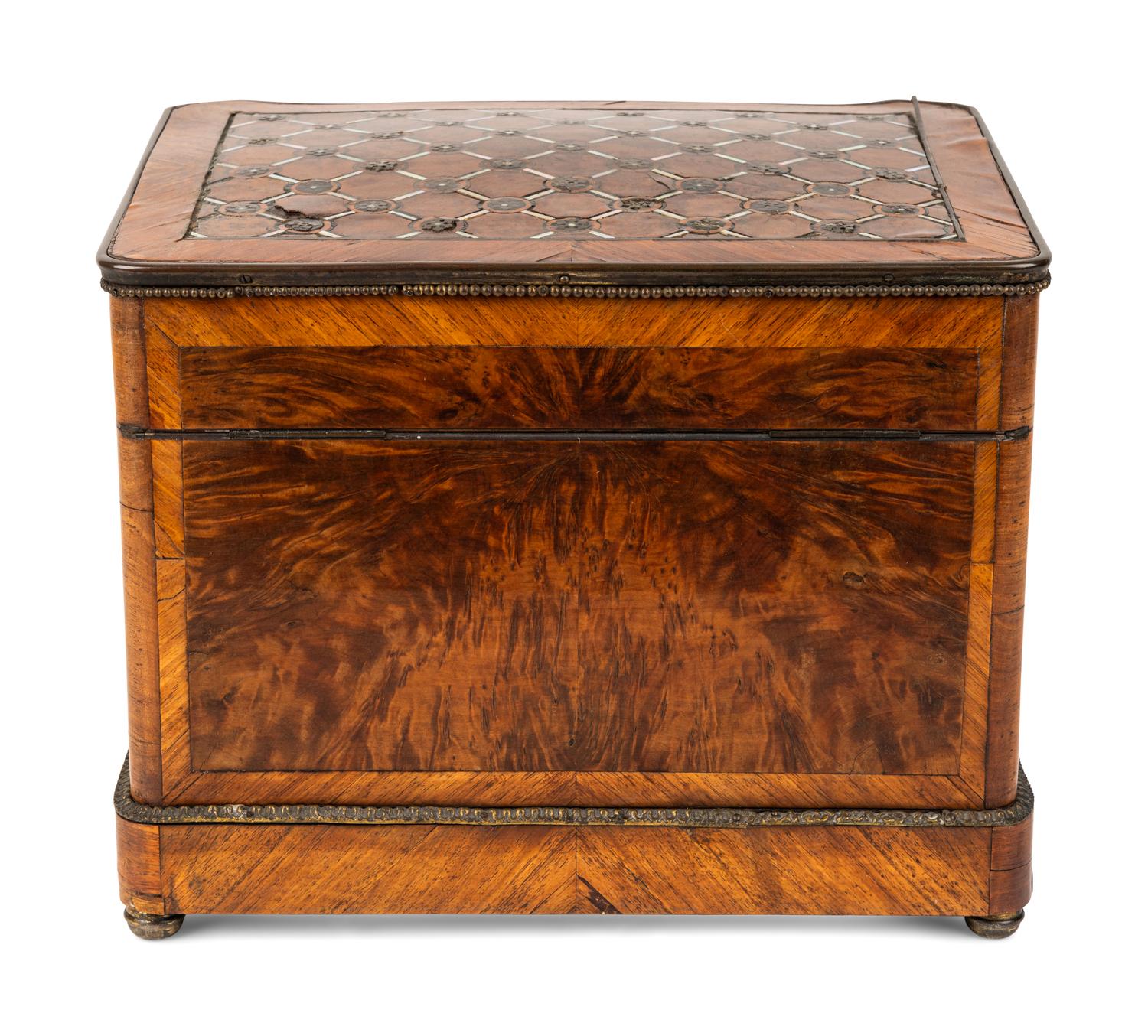 A Napoleon III Fruitwood and Mother-of-Pearl Inlaid Cave à Liqueur