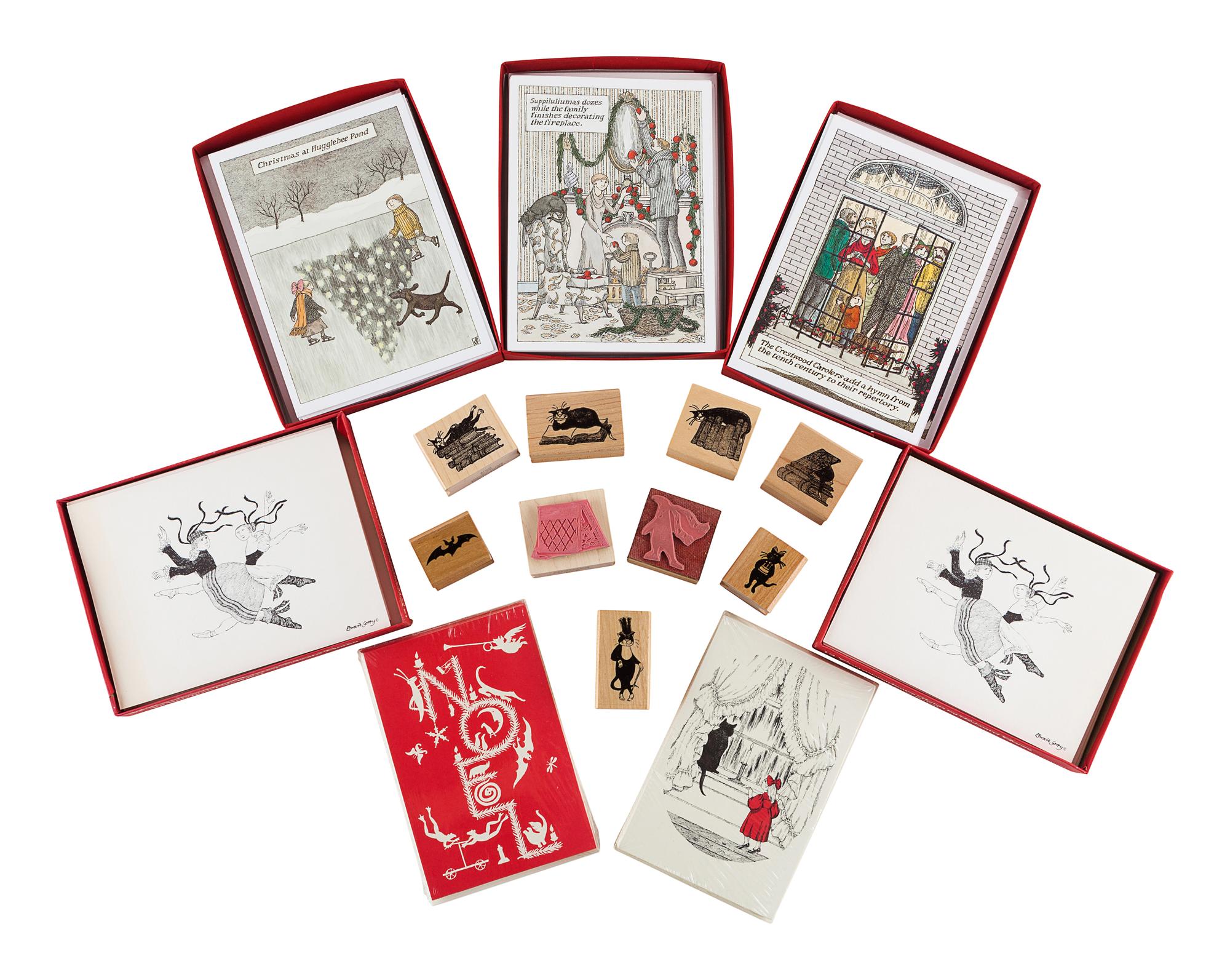 [GOREY MISCELLANY - STATIONERY]. A group of Christmas and greeting cards and rubber stamps, comprising: