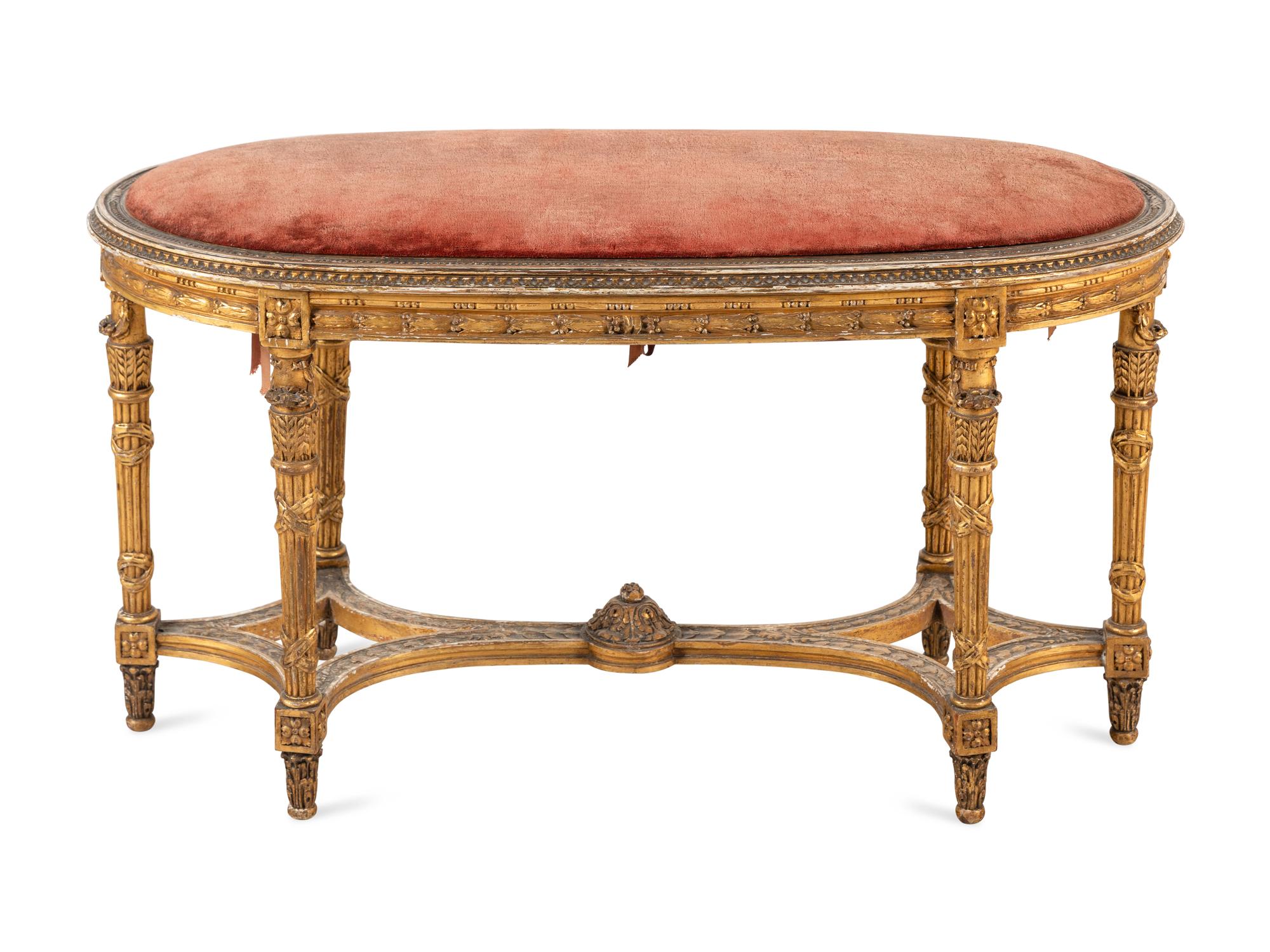 A Louis XVI Style Giltwood Bench