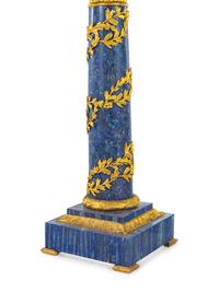 A Pair of Louis XV Style Gilt Bronze Mounted Lapis Lazuli Pedestals