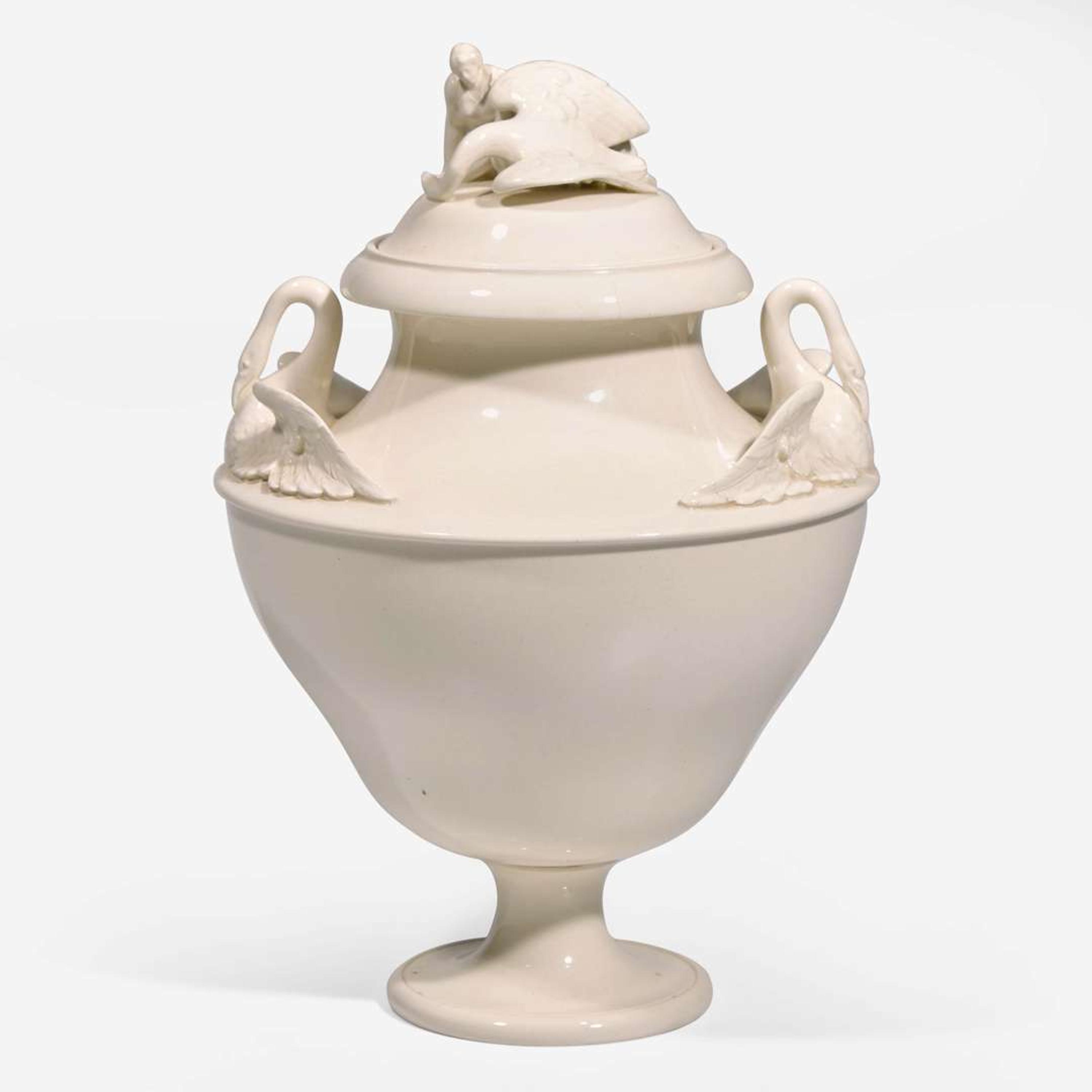 A Wedgwood Queensware Leda and the Swan Vase and Cover UK, early 19th century