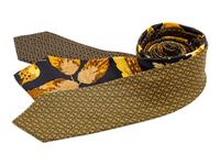 Three Hermes ties, two black with yellow pattern, one green
