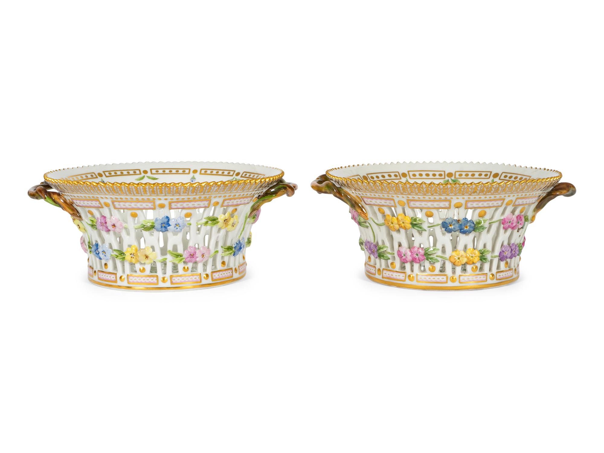 A Pair of Royal Copenhagen Flora Danica Reticulated Fruit Baskets