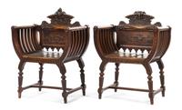 A Pair of Italian Walnut Savonarola Chairs Height 36 inches. — 19TH CENTURY