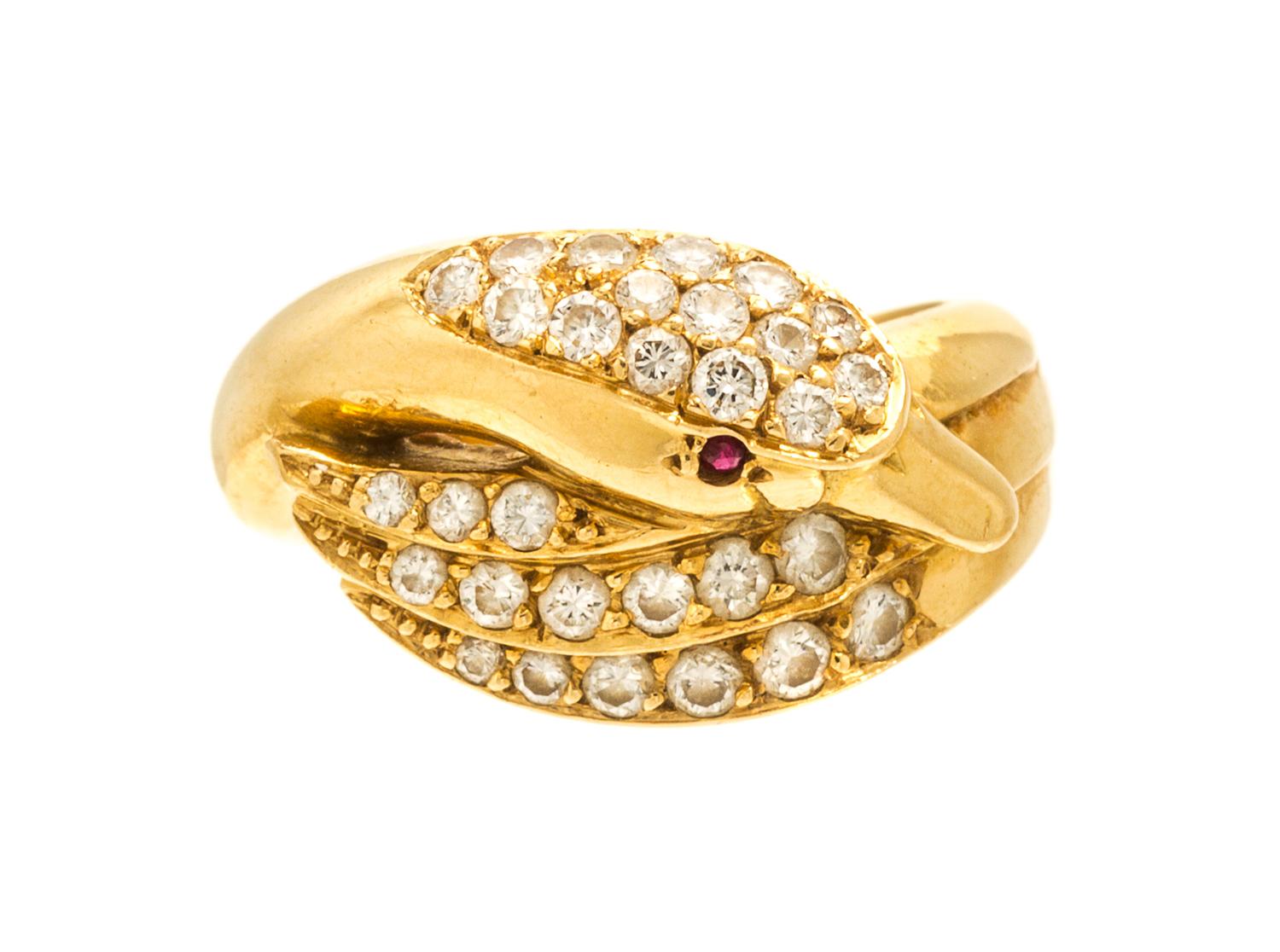 An 18 Karat Yellow Gold, Diamond and Ruby Swan Motif Demi Parure, France, 11.30 dwts.