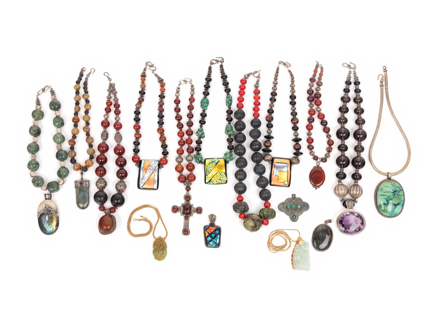 A Group of Thirteen Necklaces and Three Pendants
