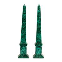 A Pair of Malachite Veneered Obelisks