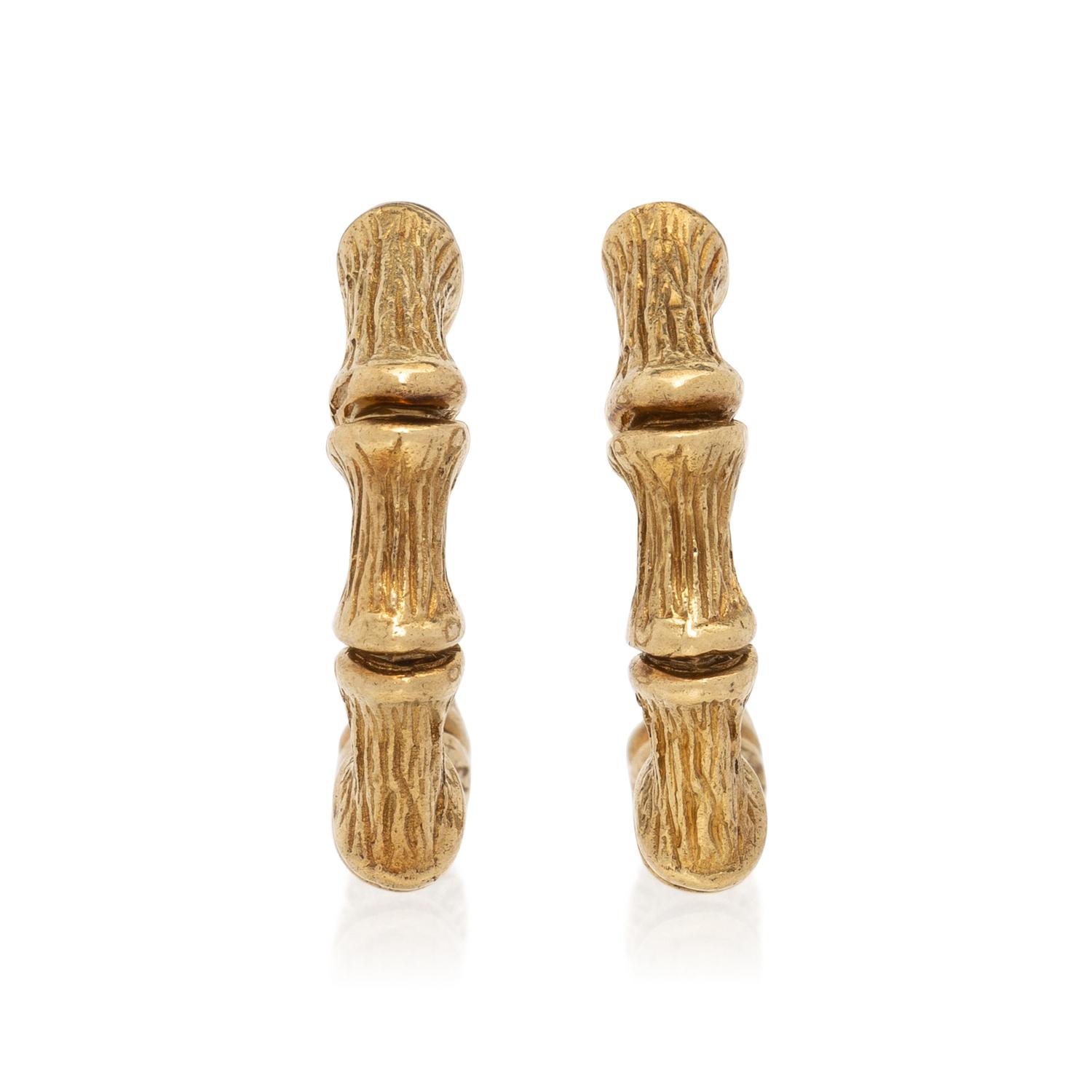 YELLOW GOLD BAMBOO HOOP EARRINGS
