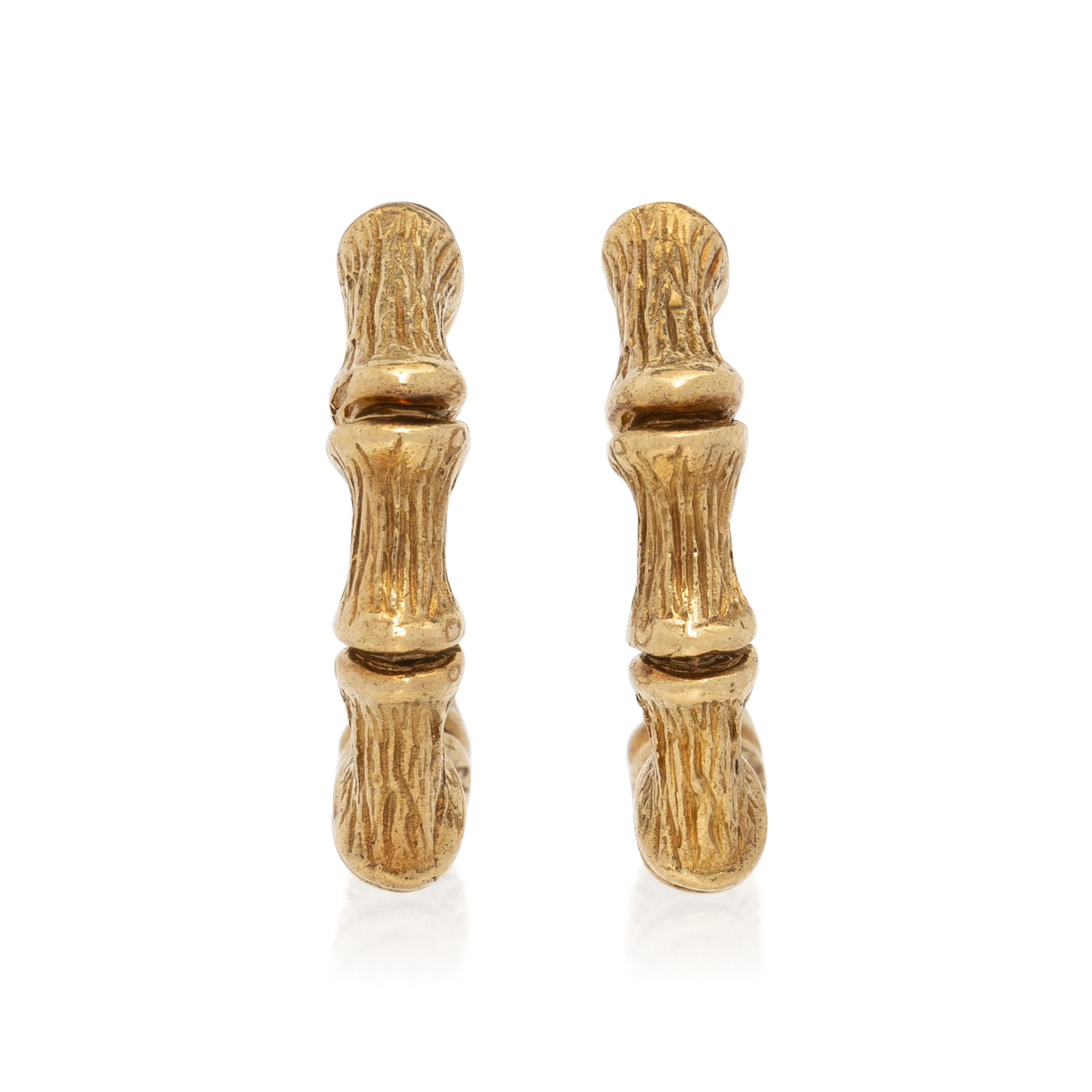 YELLOW GOLD BAMBOO HOOP EARRINGS